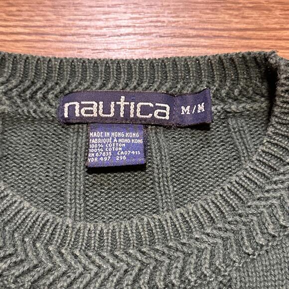 Nautica VTG Color Block Cable Knit 100% Cotton Crew Neck Sweater Med 90s - Picture 3 of 9
